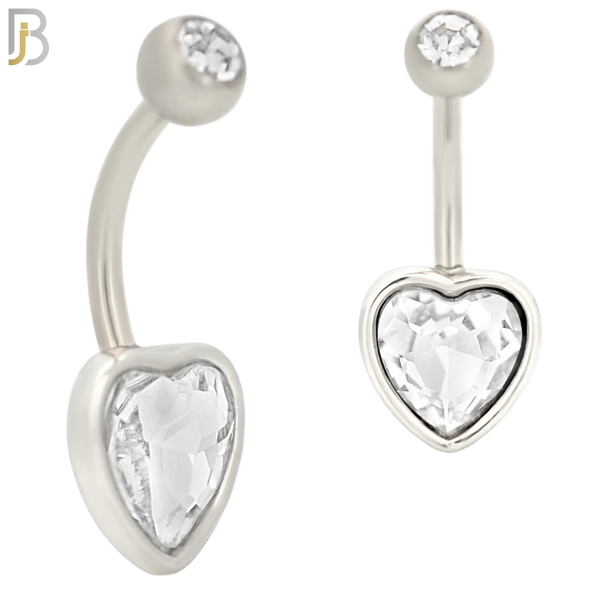 NB34 - 316L Stainless Steel Heart Bezel Zircon Banana Belly Navel Ring image 1
