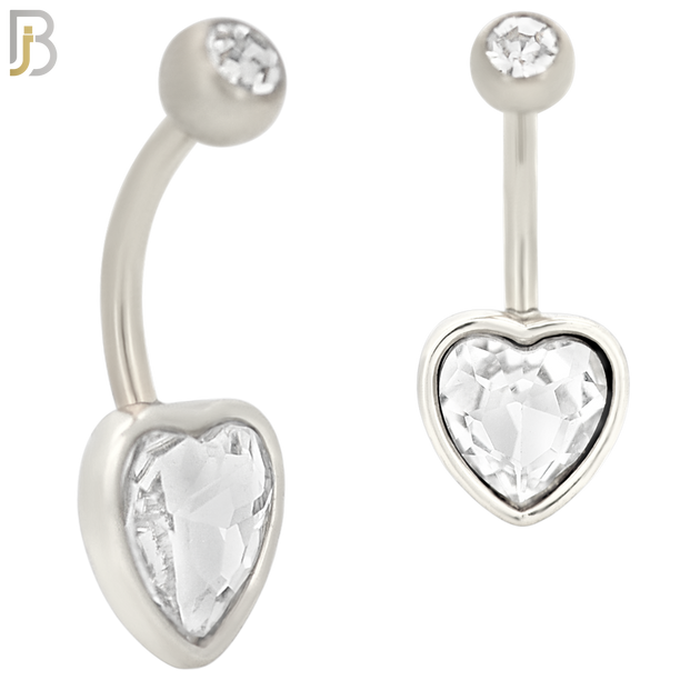NB34 - 316L Stainless Steel Heart Bezel Zircon Banana Belly Navel Ring image 1