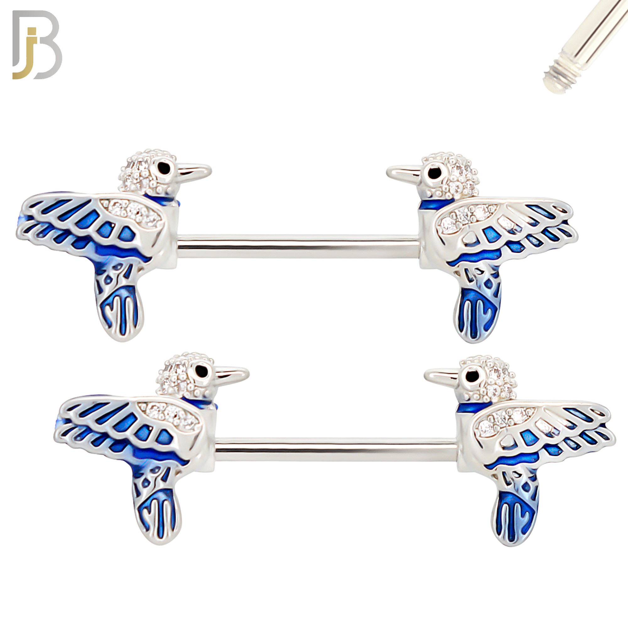 NP56 - 316L Surgical Steel Blue Bird Design Nipple Rings Pair Externally Threaded image 1
