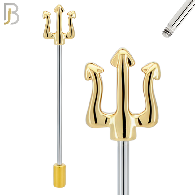 BB08 - 316L Surgical Steel Screw Barbell Trident Design Industrial (PACK OF 4) image 3