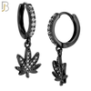 ES118 - 316L Stainless Steel Dangling Leaf with Zircon Huggies Clip On image 2