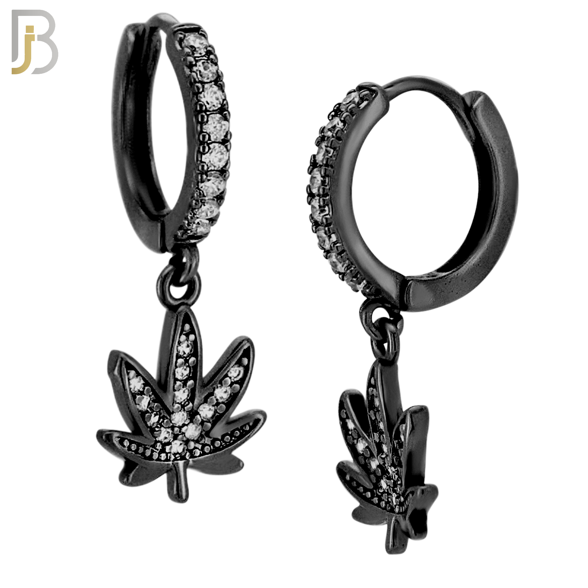 ES118 - 316L Stainless Steel Dangling Leaf with Zircon Huggies Clip On image 2