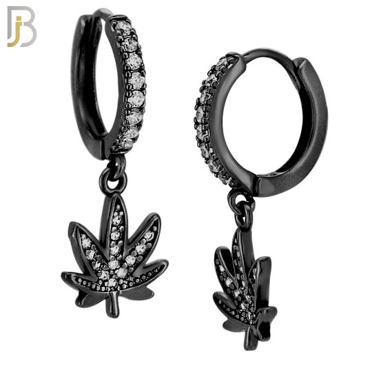 ES118 - 316L Stainless Steel Dangling Leaf with Zircon Huggies Clip On image 2