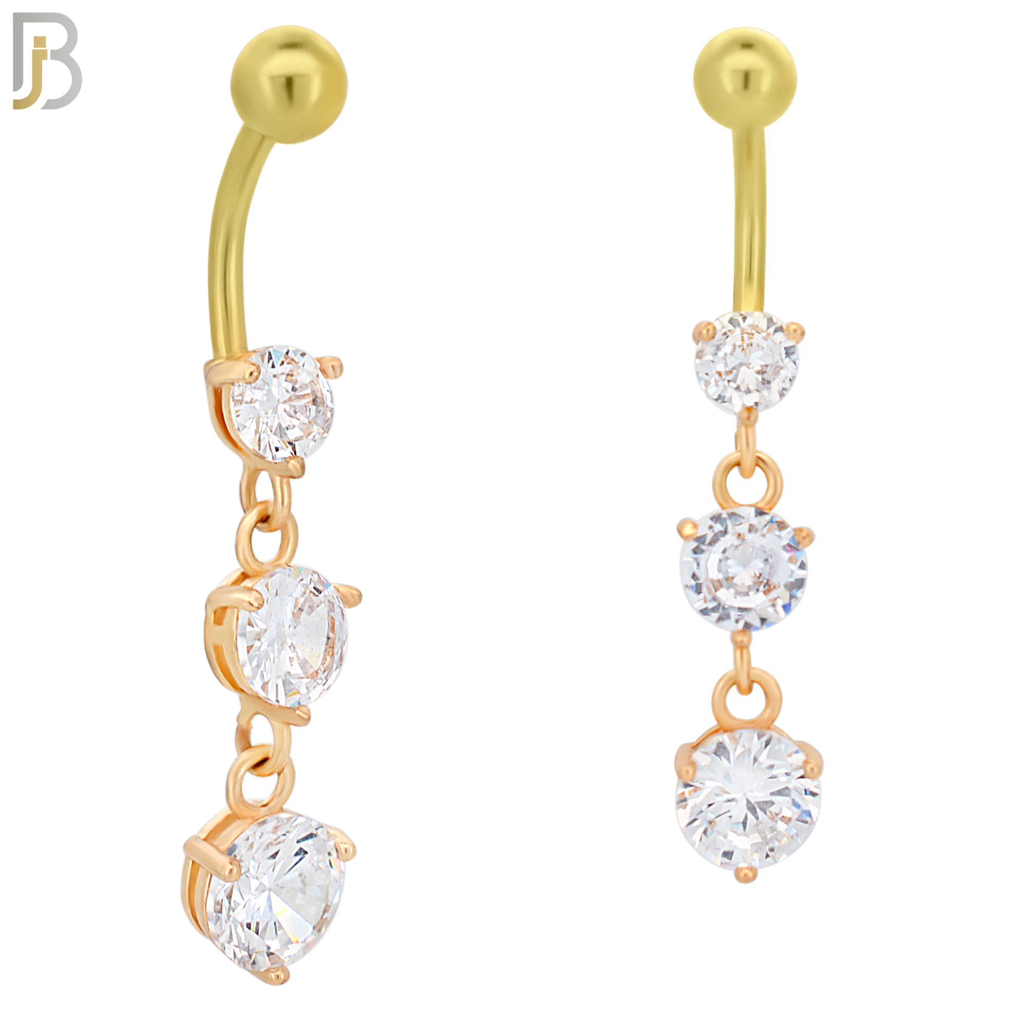 N079  - 316L Stainless Steel Three Round Zircon Dangling Belly Ring image 2