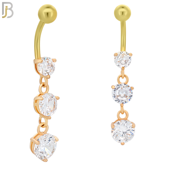 N079  - 316L Stainless Steel Three Round Zircon Dangling Belly Ring image 2