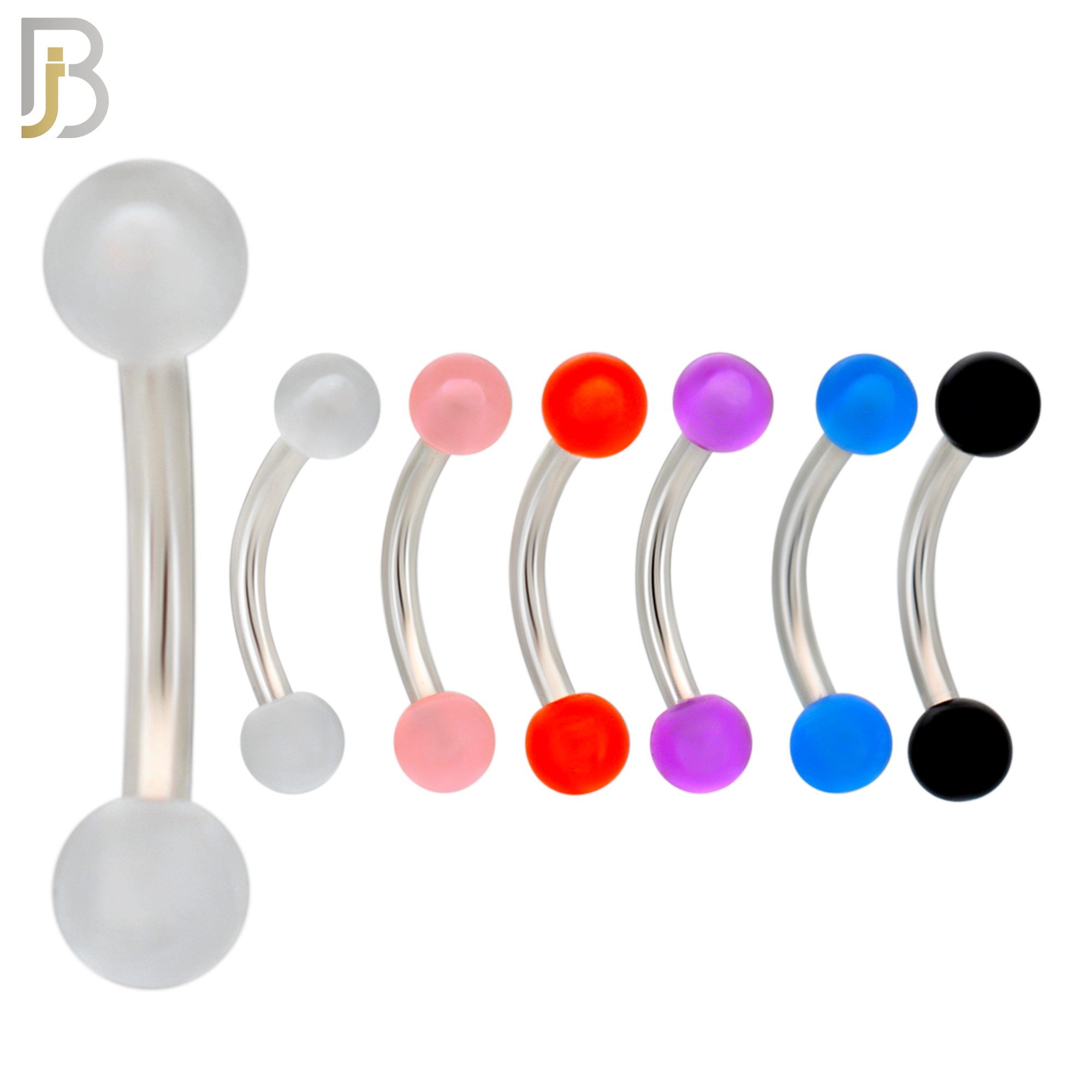 PK-EC08ST - 316L Surgical Steel Curved Barbell External Threaded Transparent/Solid Acrylic Ball image 1
