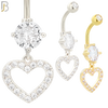 N033 - 316L Stainless Steel Dangling Hollow Heart with ZIrcon Design Belly Ring with 5mm Screw Ball image 0