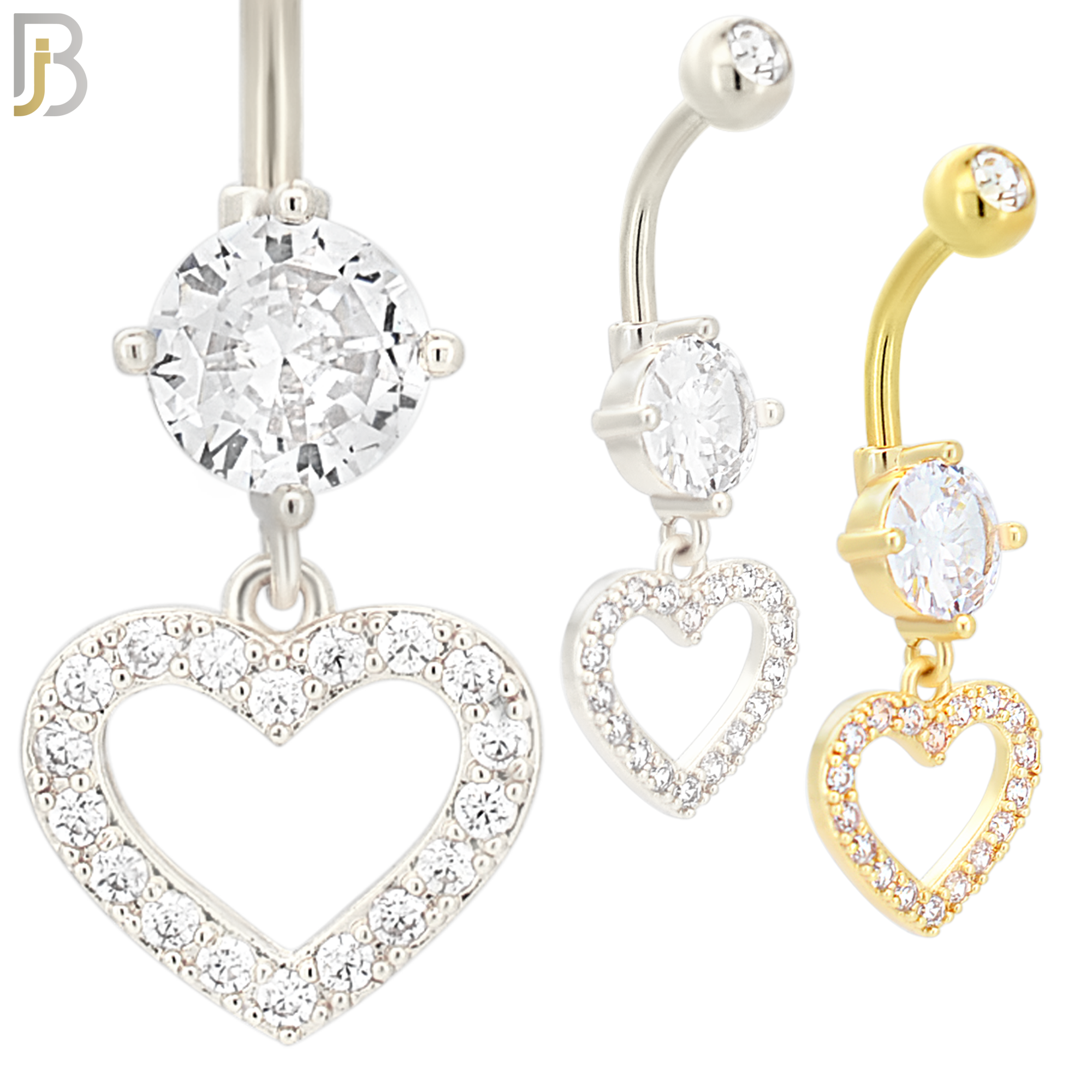 N033 - 316L Stainless Steel Dangling Hollow Heart with ZIrcon Design Belly Ring with 5mm Screw Ball image 0