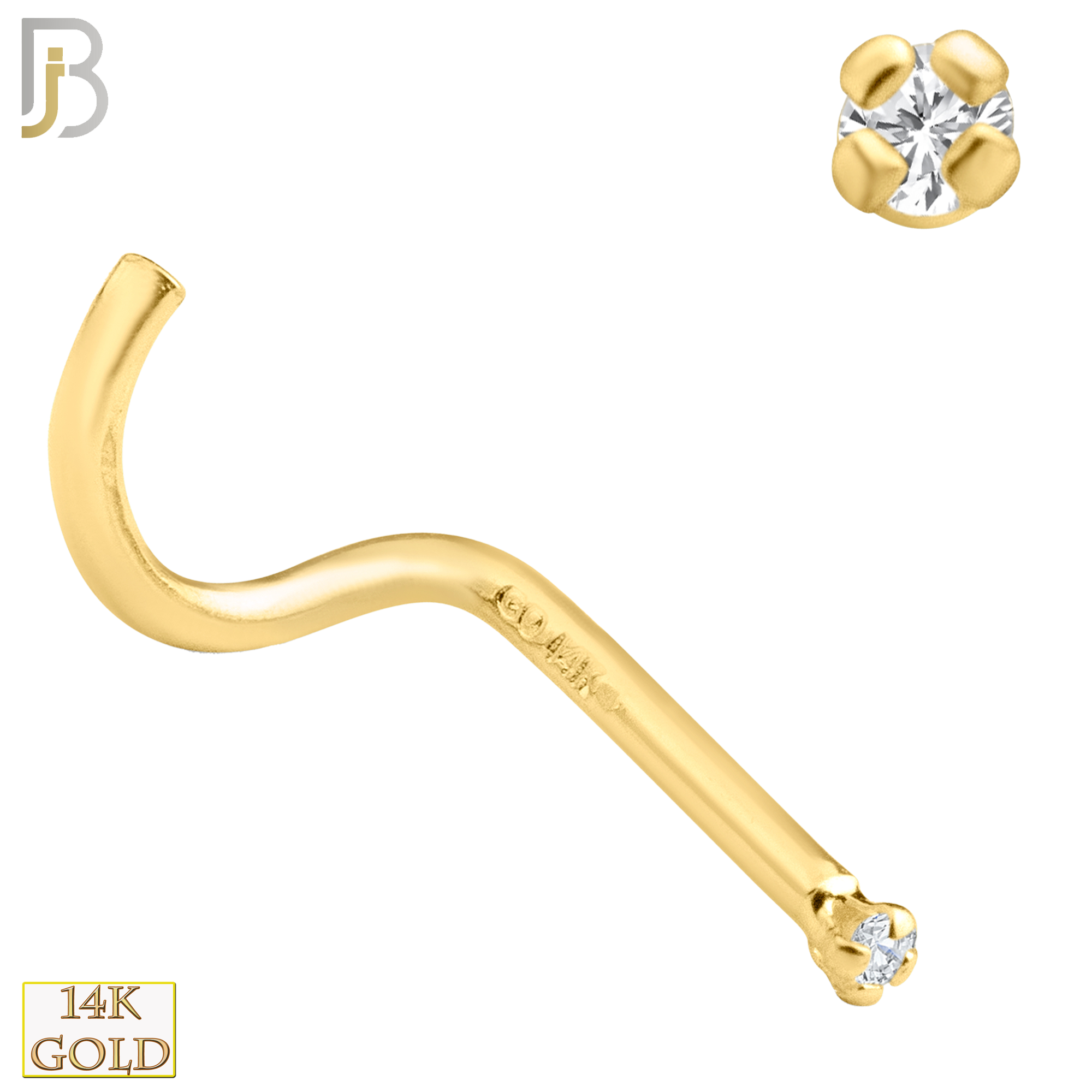 14-NR03L - 14k Solid  Gold Prong Setting  Round Lab Diamond Nose Screw, Cork Screw image