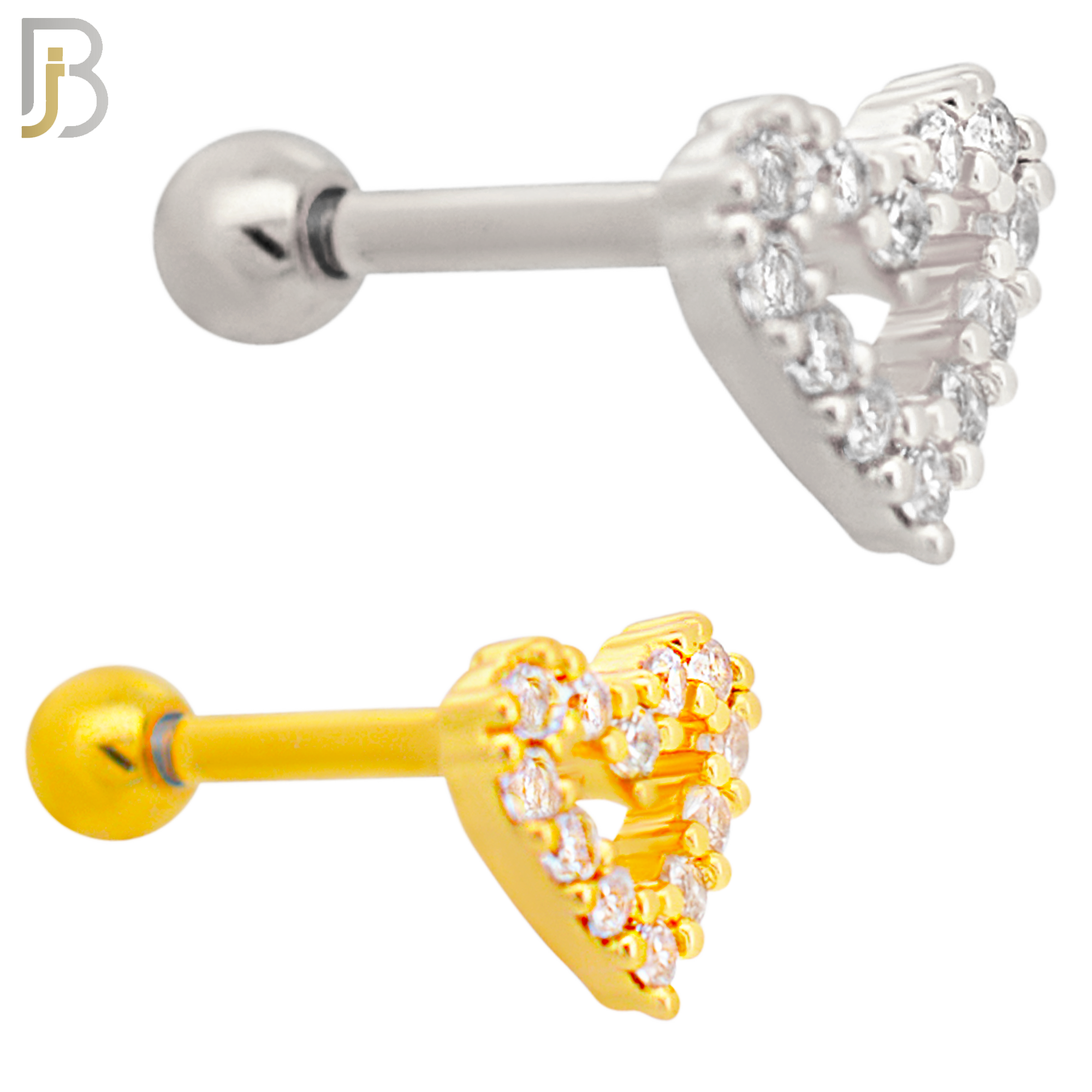 TB15 - 316L Surgical Steel Heart Design with Zircon Tragus Barbell Cartilage Piercing Screw Ball (PACK OF 6) image 0