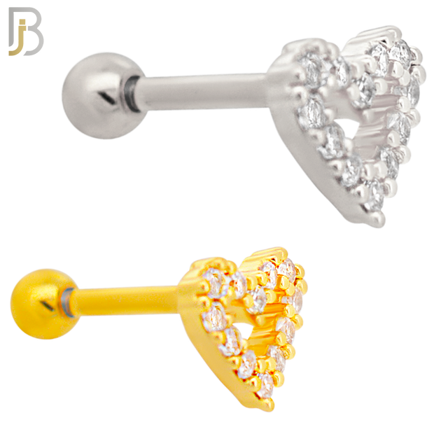 TB15 - 316L Surgical Steel Heart Design with Zircon Tragus Barbell Cartilage Piercing Screw Ball (PACK OF 6) image 0