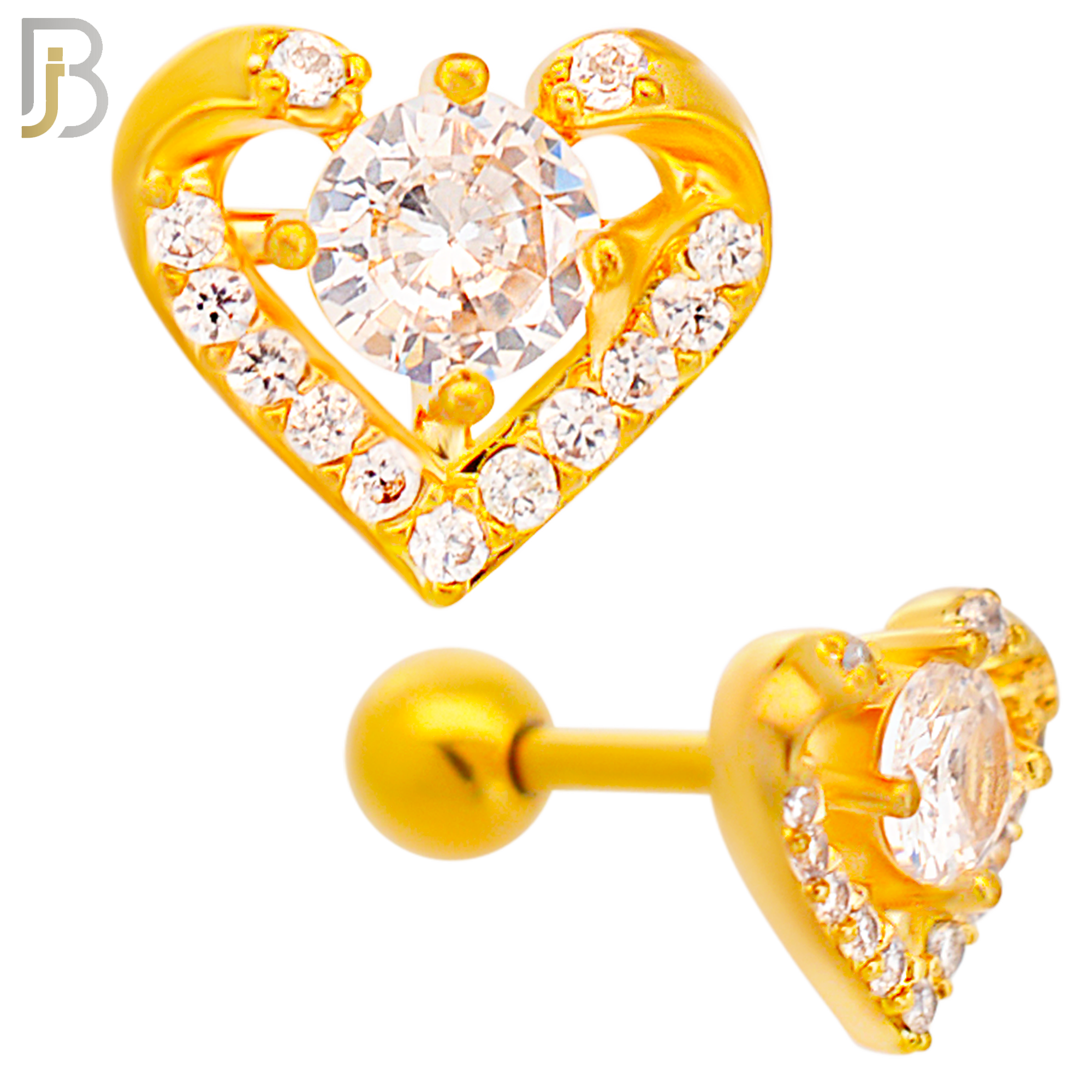 TB103 - 316L Stainless Steel Heart with Round CZ  Center Tragus/Cartilage Barbell (PACK OF 6) image 2