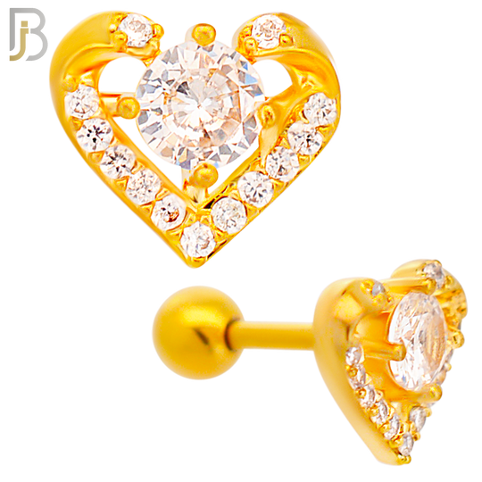 TB103 - 316L Stainless Steel Heart with Round CZ  Center Tragus/Cartilage Barbell (PACK OF 6) image 2