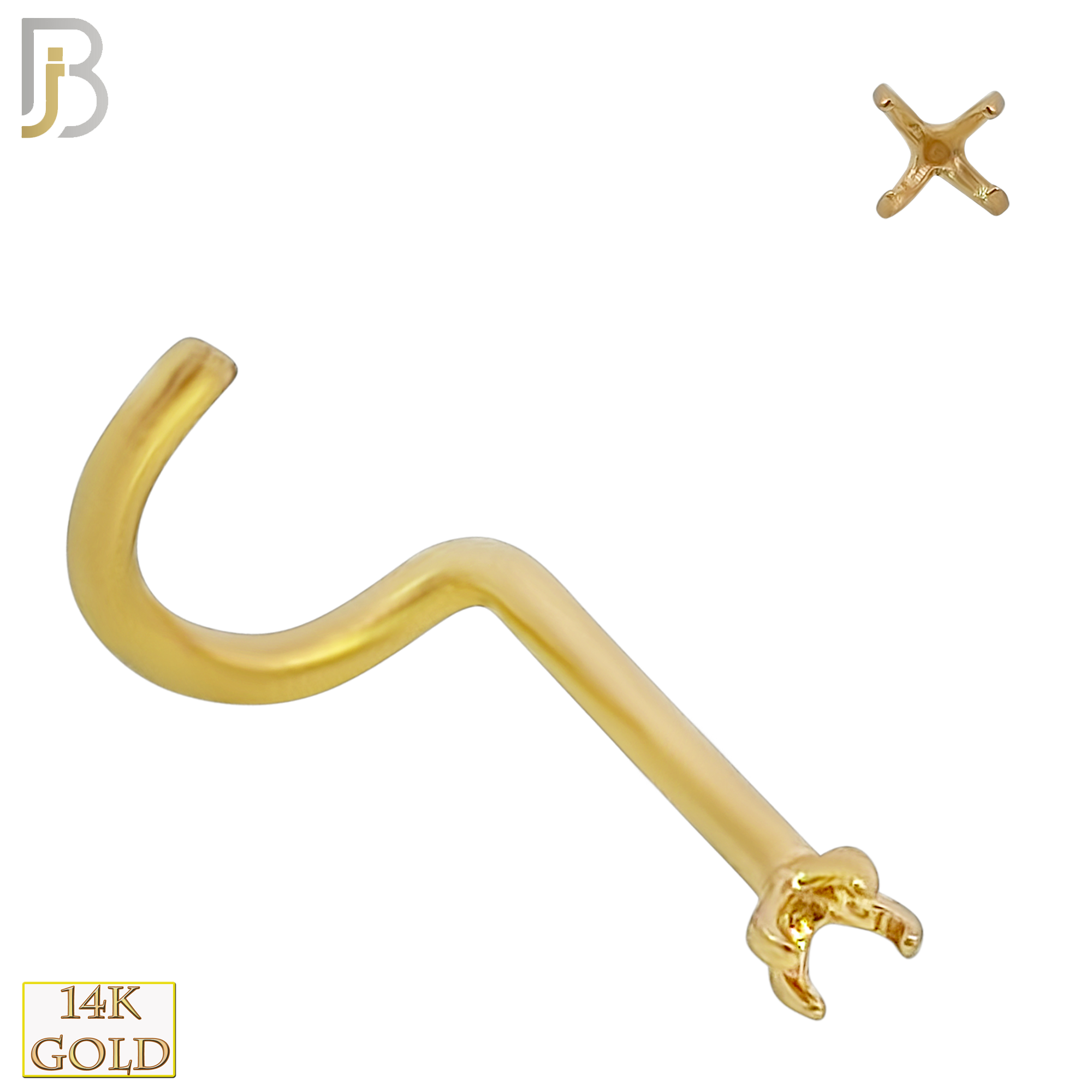 14-NR03Y-20 - 20g Thickness 14k Solid Yellow Gold Prong Setting Nose Screw, Cork Screw Mounting Only image 2