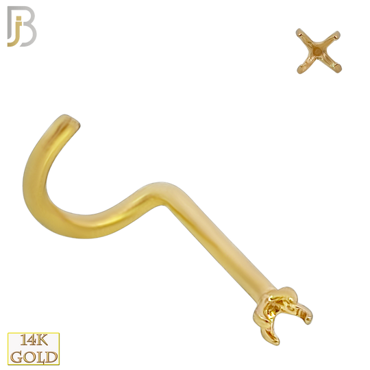 14-NR03Y-20 - 20g Thickness 14k Solid Yellow Gold Prong Setting Nose Screw, Cork Screw Mounting Only image 2
