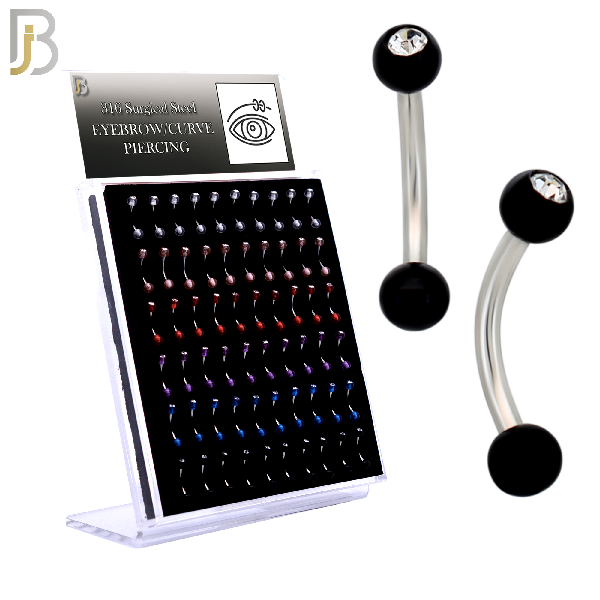 PK-EC07TS - 316L Surgical Steel Curved Barbell External Threaded Acrylic Plain Ball and with CZ image 0