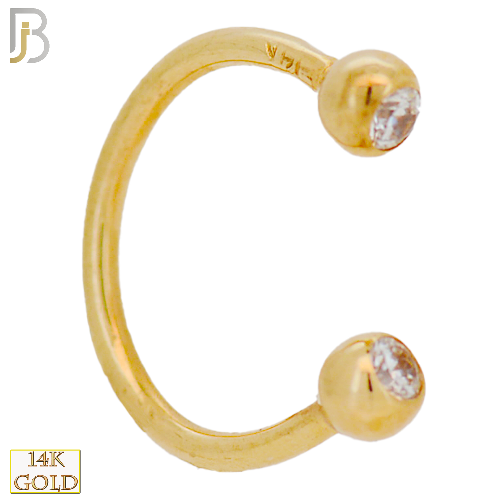 14-HS05YC - 14k Solid Gold Horseshoe Plain with Zircon Design External Threaded Screw image