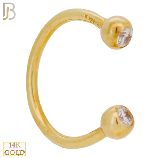 14-HS05YC - 14k Solid Gold Horseshoe Plain with Zircon Design External Threaded Screw image