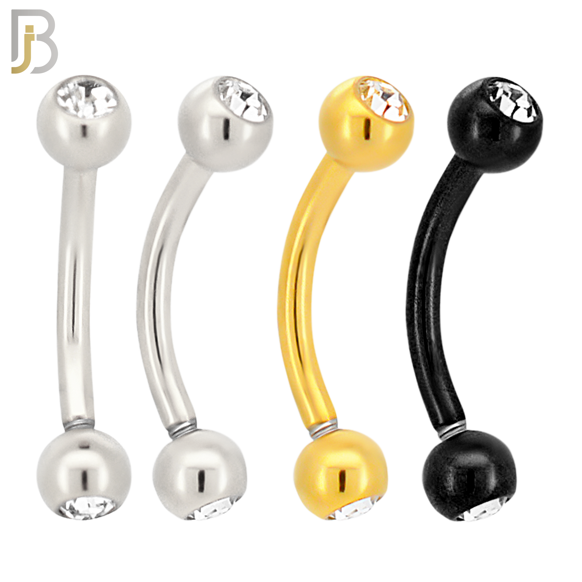 PK-EC03M1 - 316L Surgical Steel Curved Barbell External Threaded Bezel Setting Zircon image 1