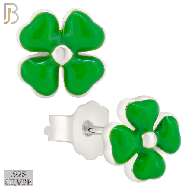 925-ES429 - Push Back - .925 Sterling Silver Green Enamel Four Leaf Clover Earrings Stud image 0