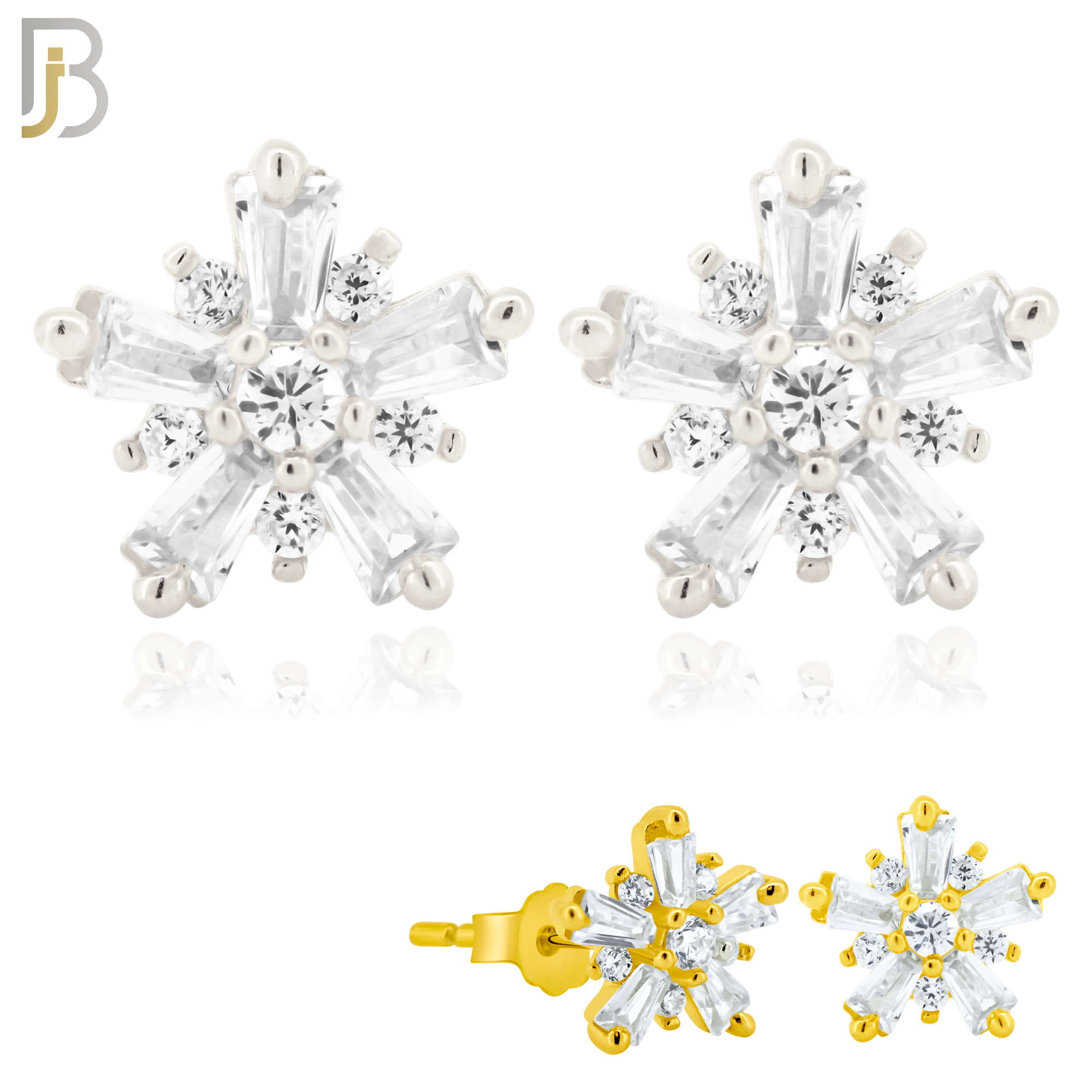 925-ES151 - Push Back - .925 Sterling Silver Starburst Design with Zircon Design Earring Stud image 0