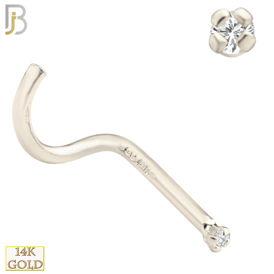 14-NR03L - 14k Solid  Gold Prong Setting  Round Lab Diamond Nose Screw, Cork Screw image