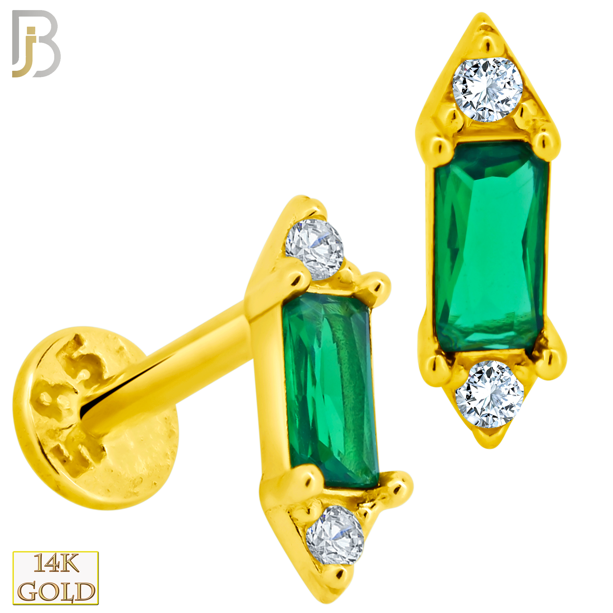 14-LB65 - 14k Yellow Gold Labret with Colored Baguette Zircon Center image 1
