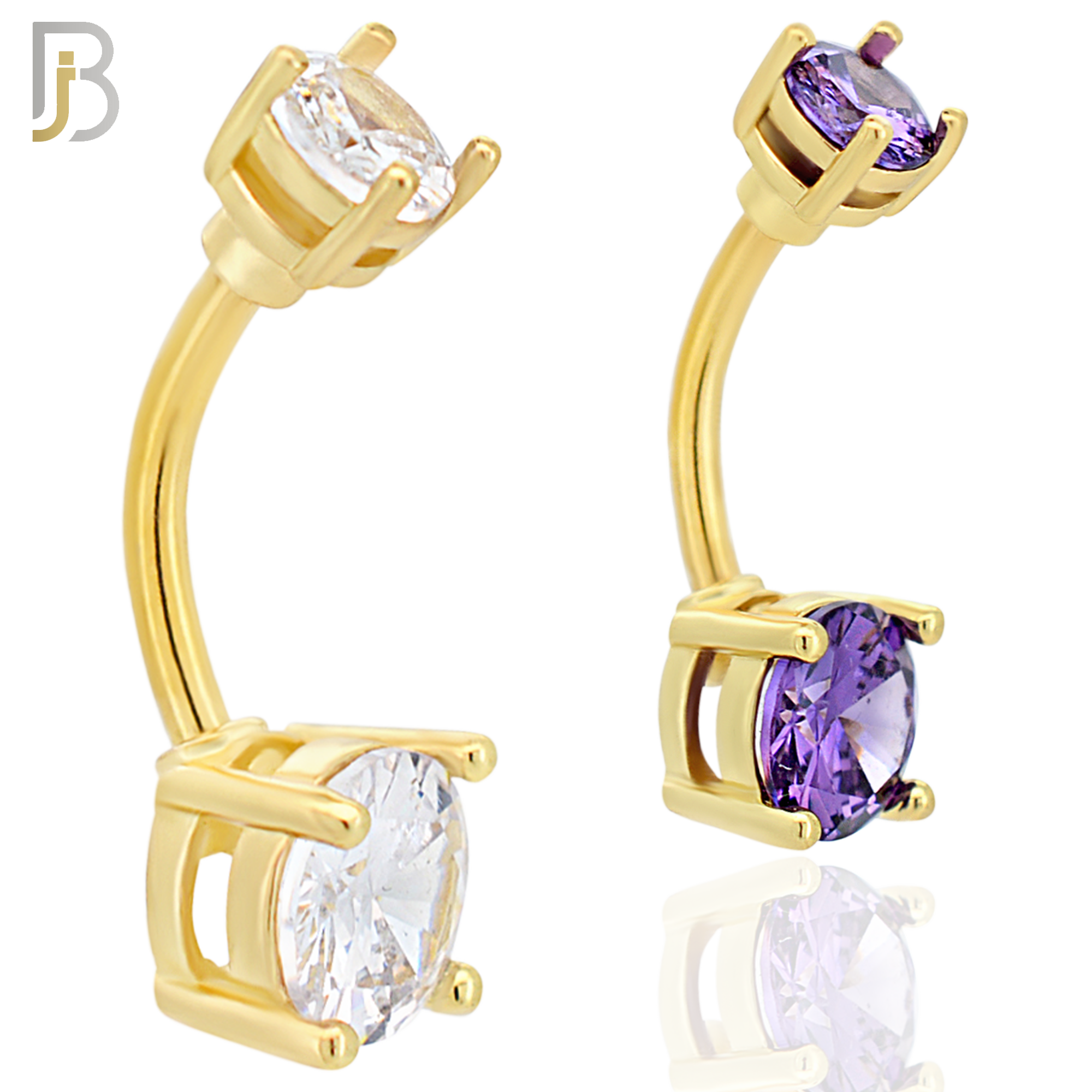 NB04G - 316L Stainless Steel Plated Round Prong Setting Zircon  Banana Belly Navel Ring (PACK OF 6) image 0