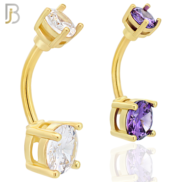 NB04G - 316L Stainless Steel Plated Round Prong Setting Zircon  Banana Belly Navel Ring (PACK OF 6) image 0