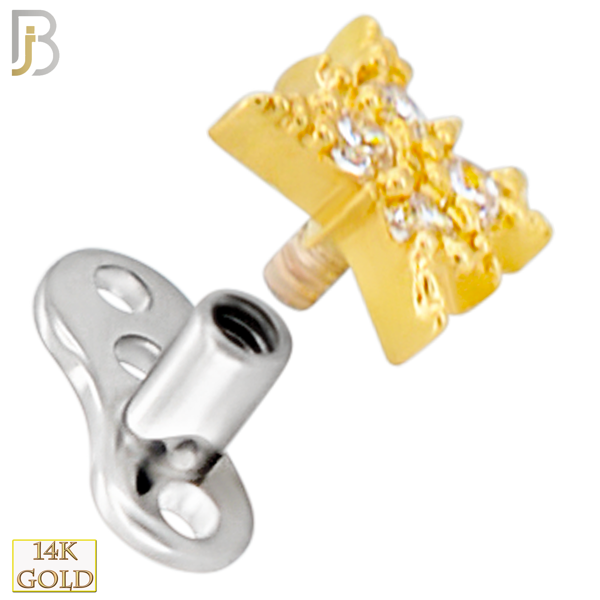 14-G23-DM16 - 14k Titanium Anchor and 14k Gold Top Starburst with Multi CZ Dermal - Internally Threaded image 1