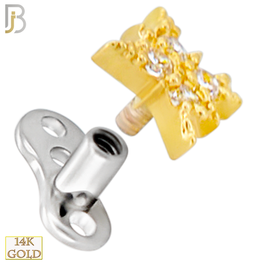 14-G23-DM16 - 14k Titanium Anchor and 14k Gold Top Starburst with Multi CZ Dermal - Internally Threaded image 1