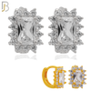 925-ES277- .925 Sterling Silver Rectangle Prong Multi Zircon Design Huggies Hoops Earrings Stud image 0