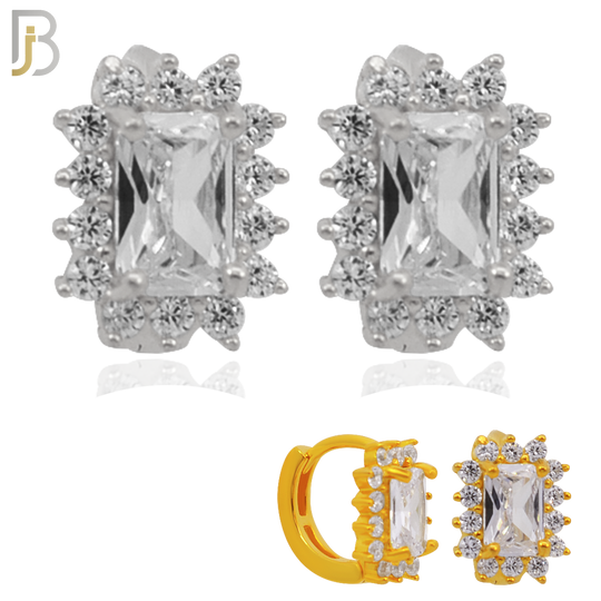 925-ES277- .925 Sterling Silver Rectangle Prong Multi Zircon Design Huggies Hoops Earrings Stud image 0