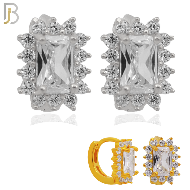 925-ES277- .925 Sterling Silver Rectangle Prong Multi Zircon Design Huggies Hoops Earrings Stud image 0