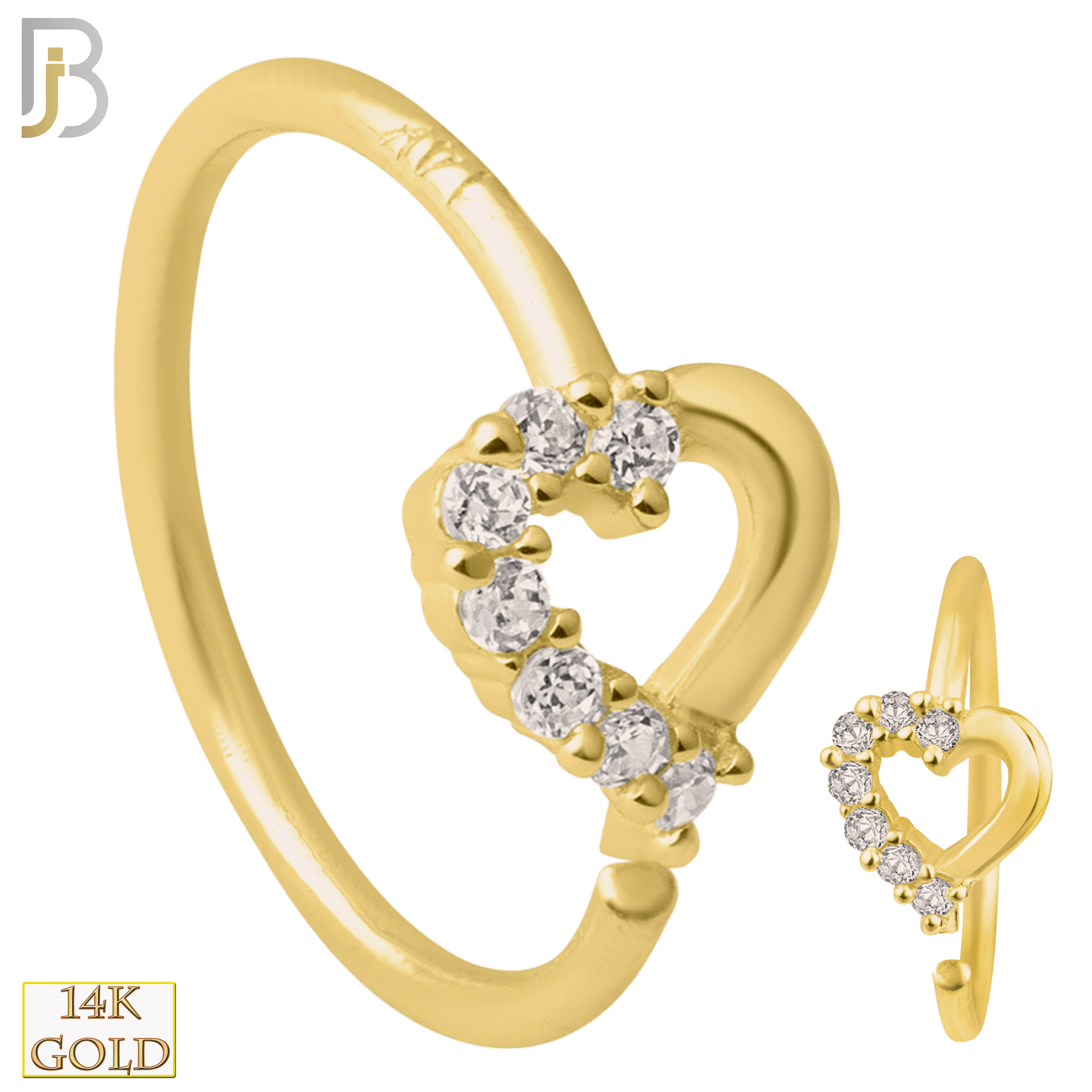 14-CT36 - 14k Solid Gold Hollow Heart with Multi CZ Half Around Hoop Piercing image 0