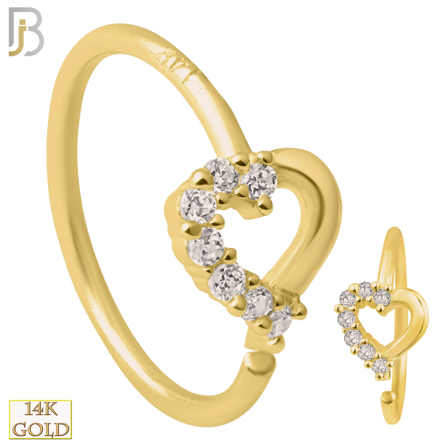 14-CT36 - 14k Solid Gold Hollow Heart with Multi CZ Half Around Hoop Piercing image 0