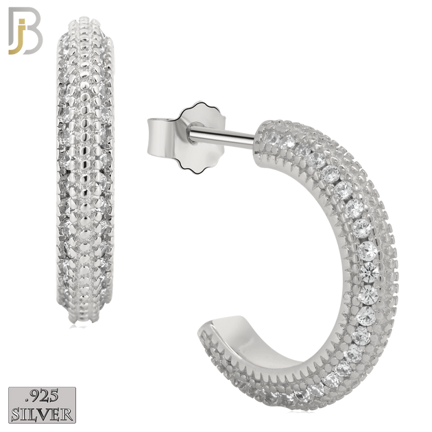 925-ES259 - .925 Sterling Silver Half Hoops with Multi Zircon in the Side Design Earrings Stud image 1