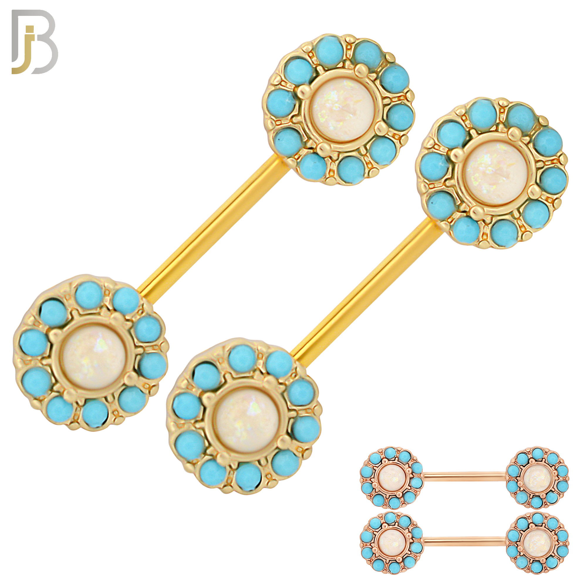 NP13 - 316L Surgical Steel Screw Round Opal with Stone Nipple Ring Piercing image 0