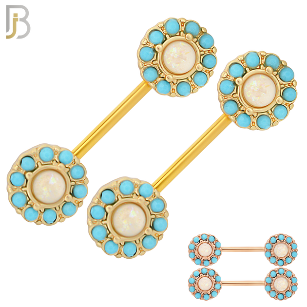 NP13 - 316L Surgical Steel Screw Round Opal with Stone Nipple Ring Piercing image 0