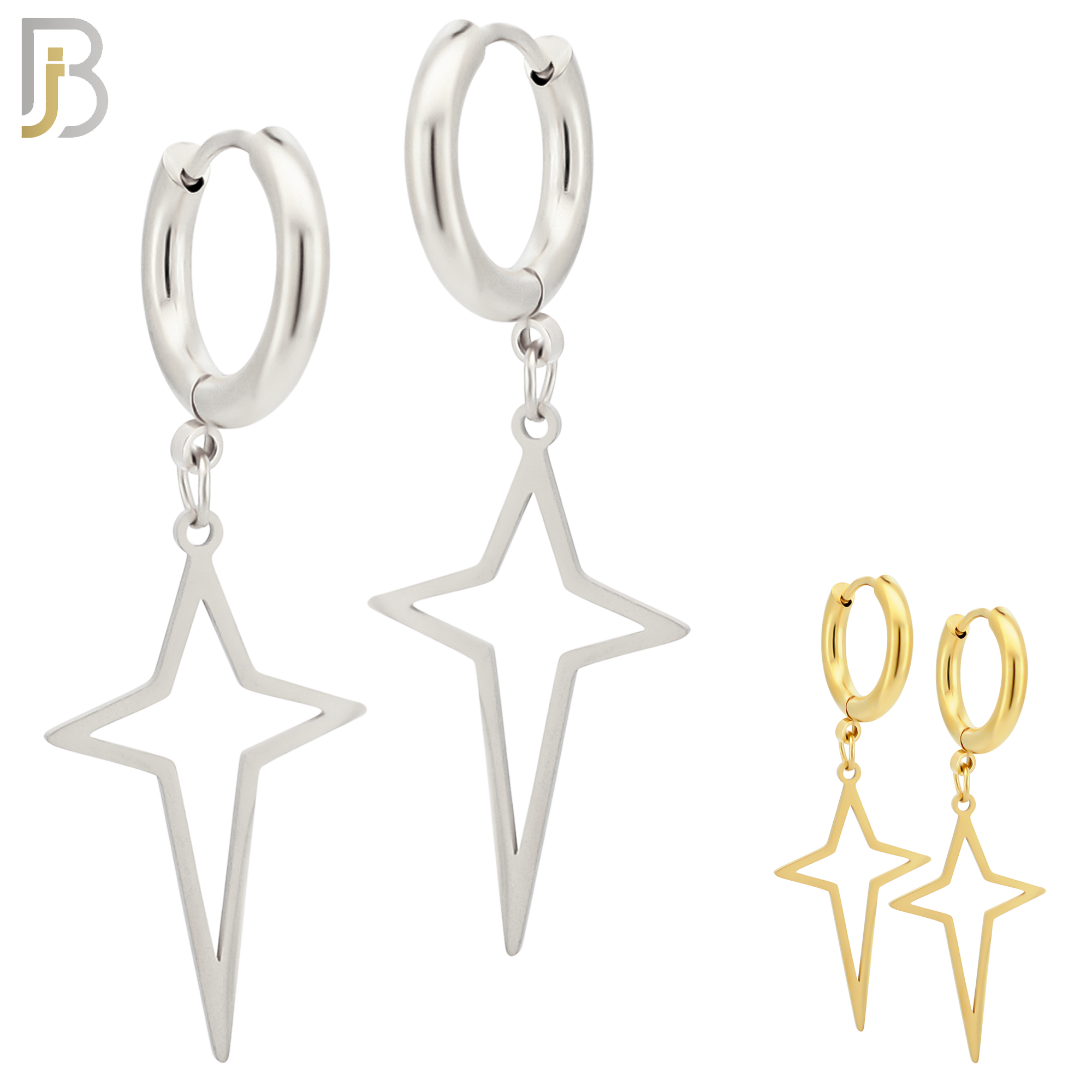 ES45 - 316L Stainless Steel Dangling Spike Cross Hollow Design Huggies Clip On image 0