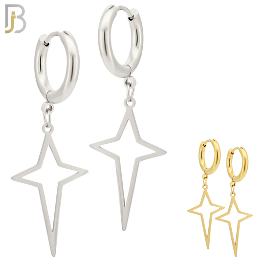 ES45 - 316L Stainless Steel Dangling Spike Cross Hollow Design Huggies Clip On image 0