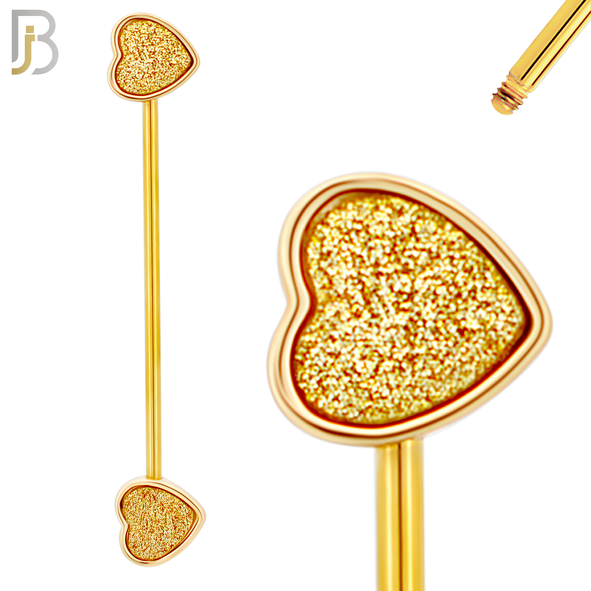 BB11 - 316L Surgical Steel Screw Bar Barbell Sandpaper Heart Design Industrial (PACK OF 4) image 2