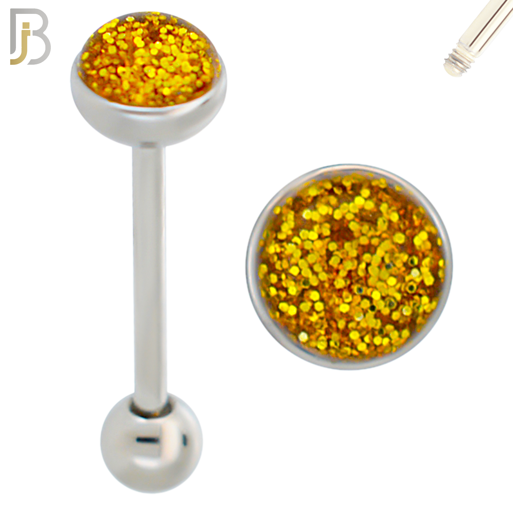 BB06 - 316L Surgical Steel Screw Barbell Glitter Top Mushroom External Threaded (PACK OF 6) image 5