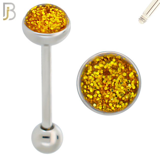 BB06 - 316L Surgical Steel Screw Barbell Glitter Top Mushroom External Threaded (PACK OF 6) image 5