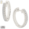925-ES401 - .925 Sterling Silver Beaded and CZ Studded Hoop Earrings image 0