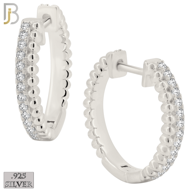 925-ES401 - .925 Sterling Silver Beaded and CZ Studded Hoop Earrings image 0