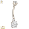 14-NB02 - 14k Solid Gold Banana Belly Ring Double Round Prong Setting Zircon image 1